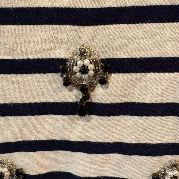 J. Crew Jeweled Embellished Striped Long Sleeve Top Cream/navy stripe women’s XS - Picture 3 of 10